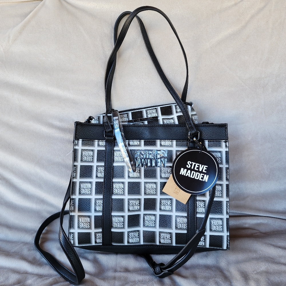 STEVE MADDEN BLivonia Medium Logo Tote w/ Detachable Crossbody Bag - Picture 1 of 9